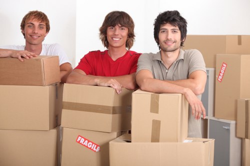 Packed office items ready for a South Kensington business move